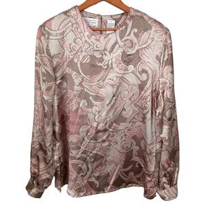 Vtg Galinda Wang Satin Paisley Blouse Sz‎ 10 M Silky Old Money Regency Baroque